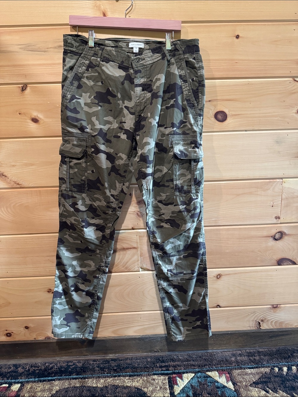 Women's Straight Leg Cargo Pants in Green Camo